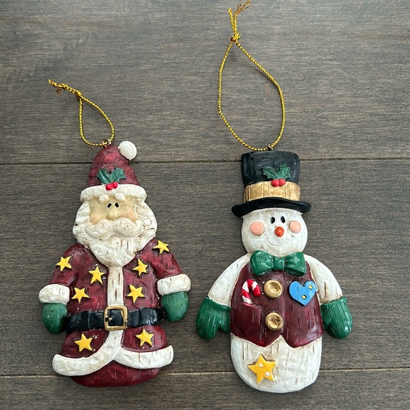 Vintage Wooden Holiday Ornaments, Christmas Tree Decor, Santa Frosty Snowman - Picture 1 of 7